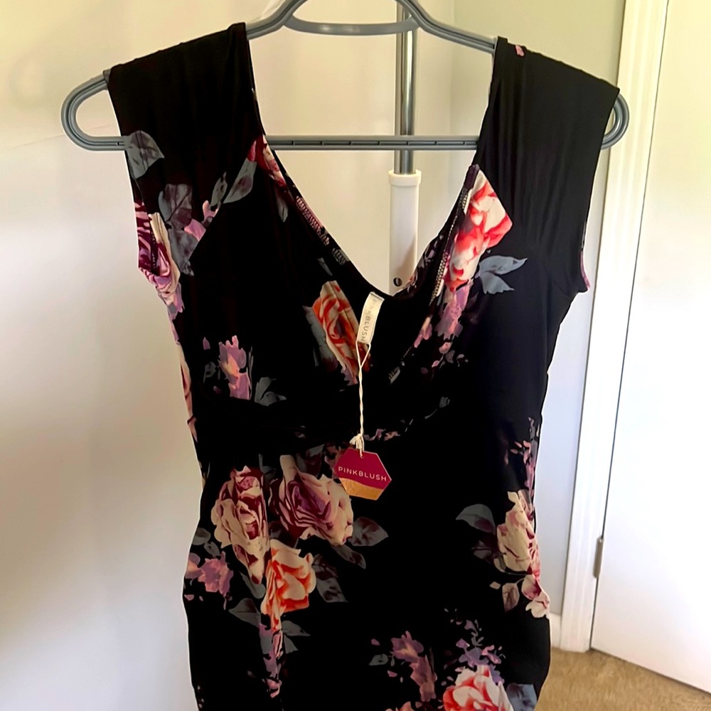 Pink Blush black and flower high low maternity dress